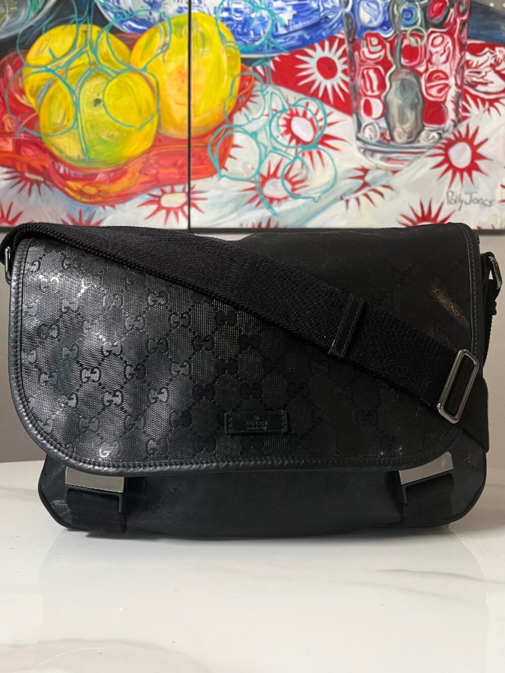 Gucci GG Imprime Monogram Double Buckle Flap Messenger Bag